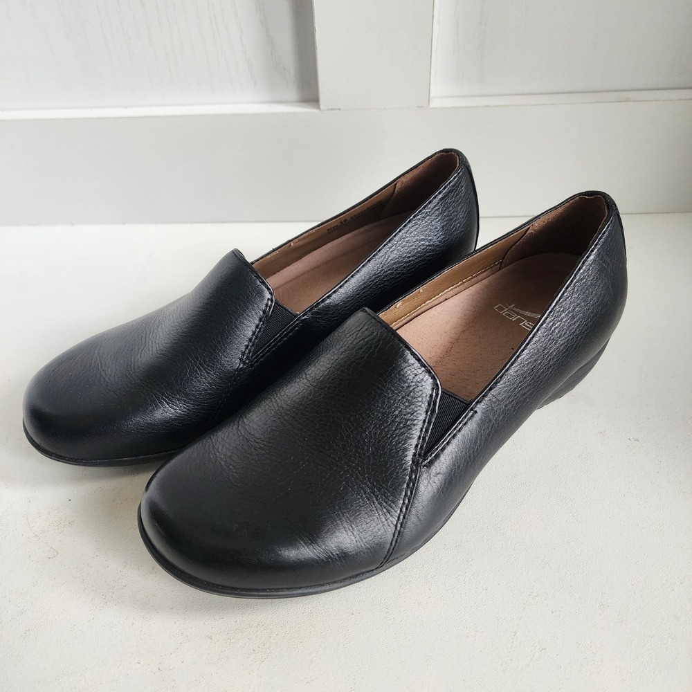 Dansko Farah Milled Napa Black Leather Slip On Loafers Wedge Women 36EU 5.5-6 US